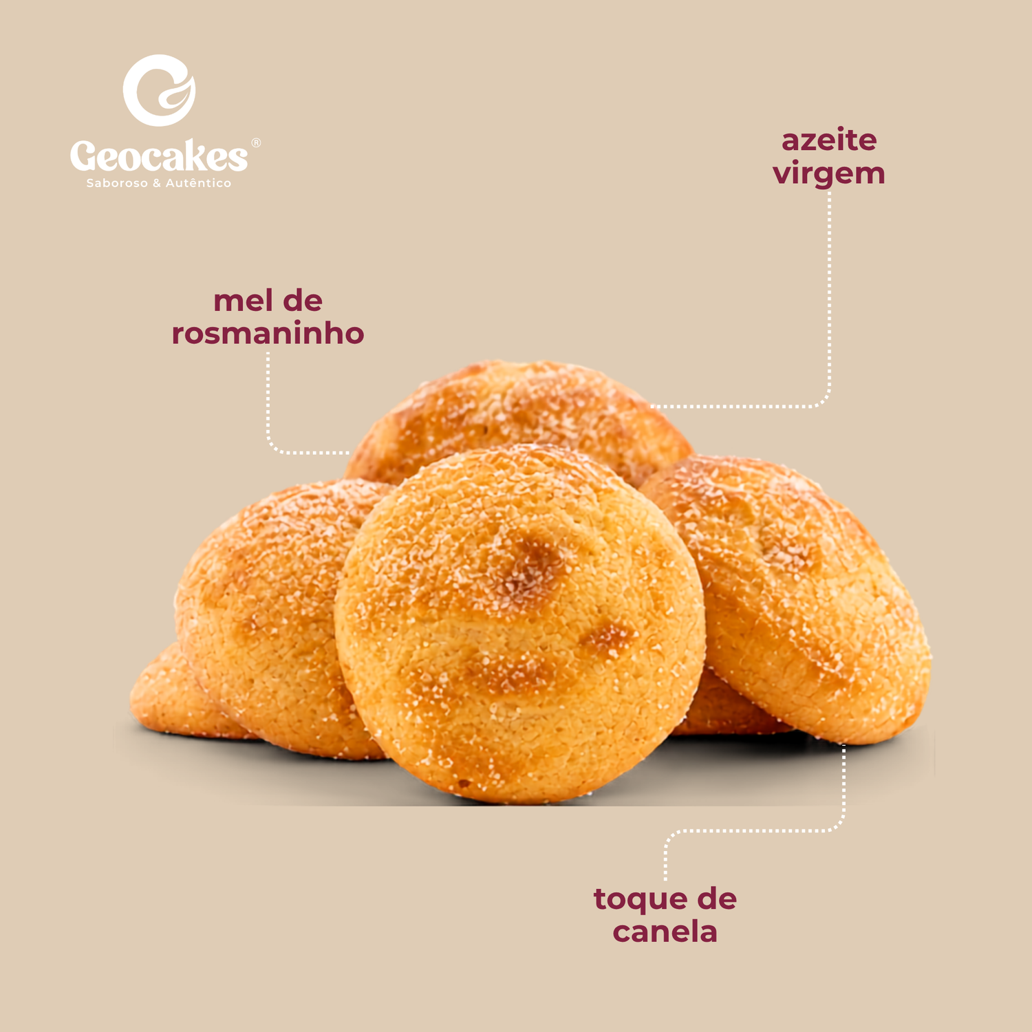 Broas de Mel Geocakes — três ingredientes: mel de rosmaninho, azeite virgem, toque de canela