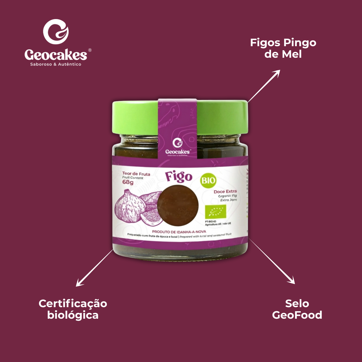 Doce Extra de Figo Biológico da Beira Baixa – Características: certificação biológica, figos Pingo de Mel, selo GeoFood