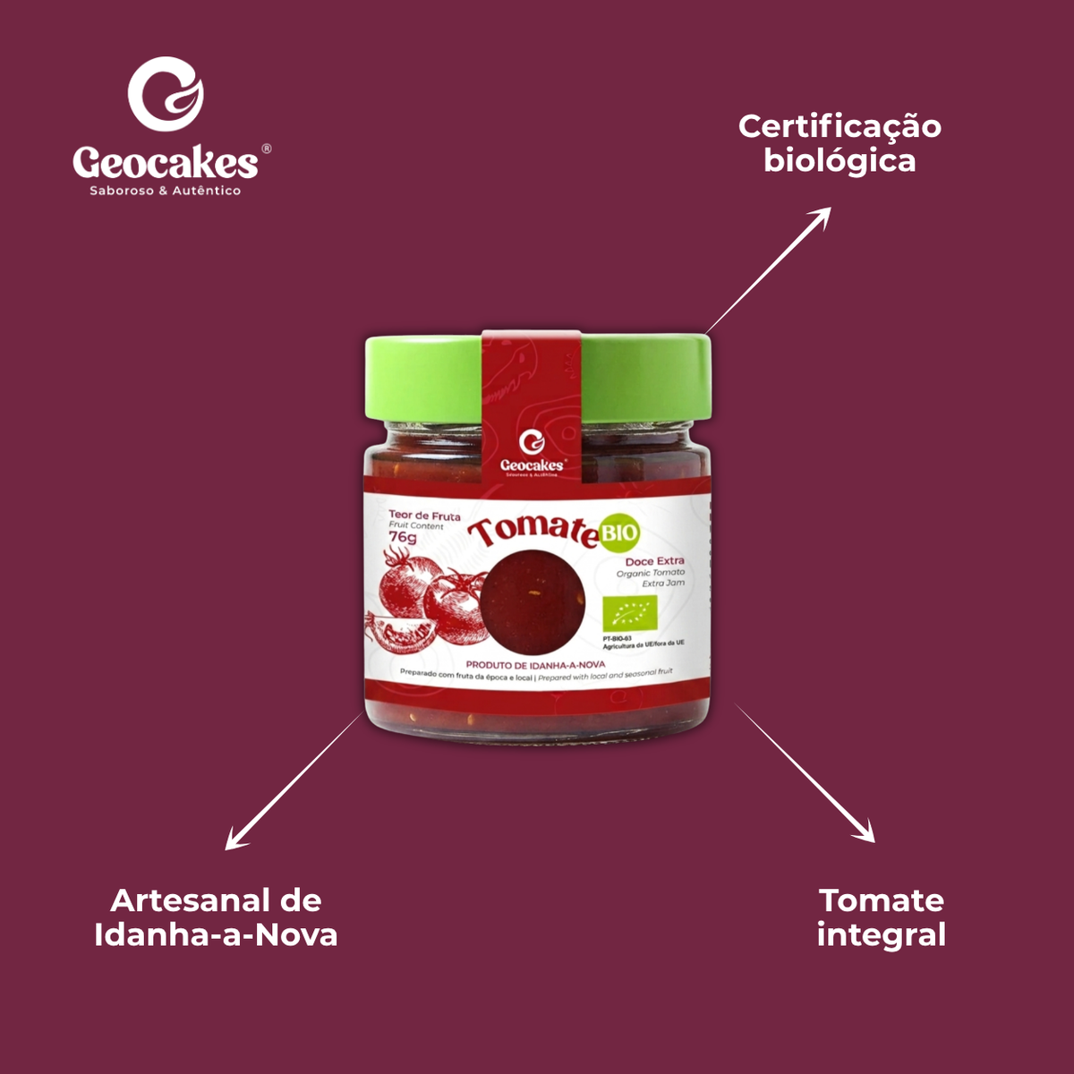 Doce Extra de Tomate Biológico da Beira Baixa – Características: tomate integral, certificação biológica, produção artesanal em Idanha-a-Nova