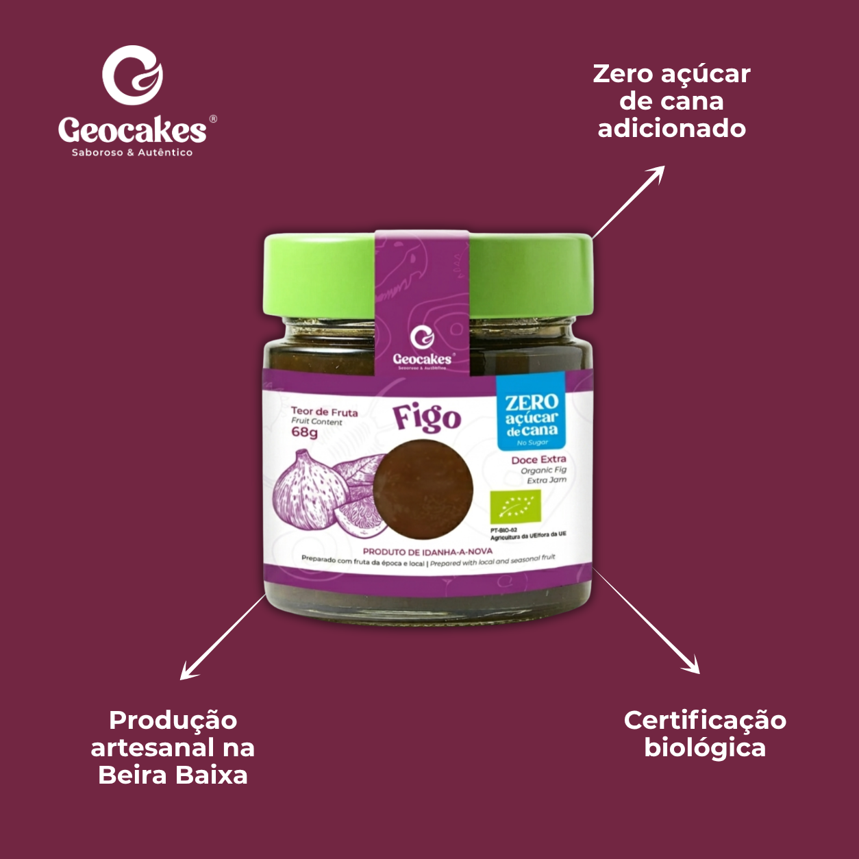Doce Extra de Figo Biológico, Sem Açúcar – Características: zero açúcar de cana adicionado, certificação biológica, produção artesanal na Beira Baixa