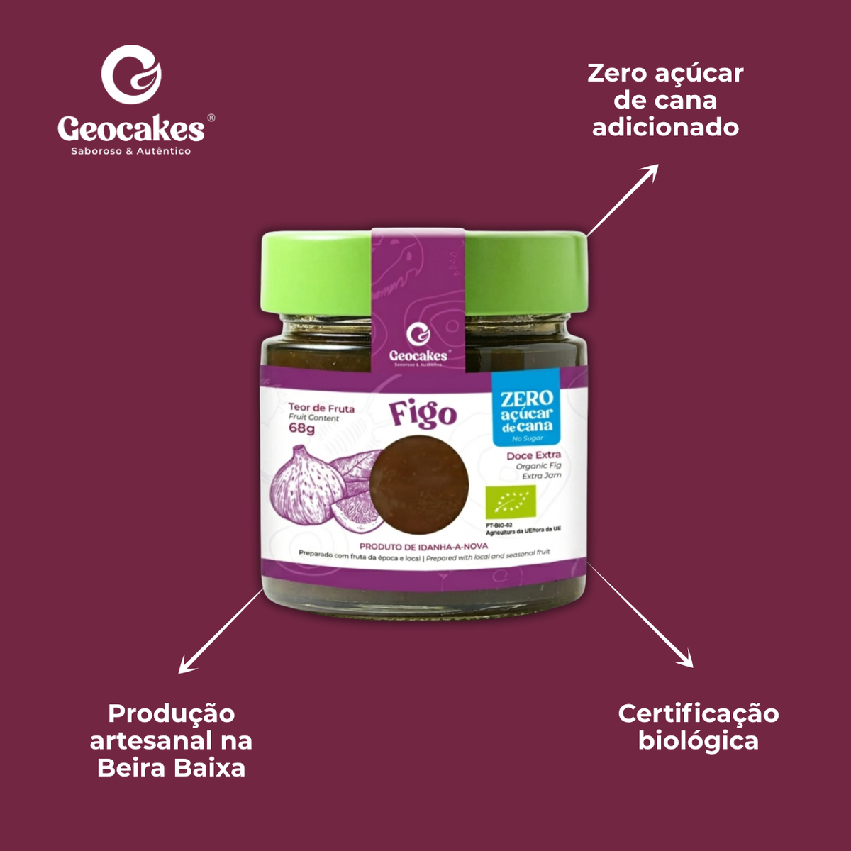 Doce Extra de Figo Biológico, Sem Açúcar – Características: zero açúcar de cana adicionado, certificação biológica, produção artesanal na Beira Baixa