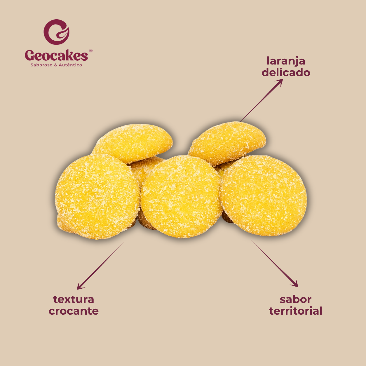 Biscoitos Areias - Ingredientes e Sabores: laranja delicado, textura crocante, sabor territorial