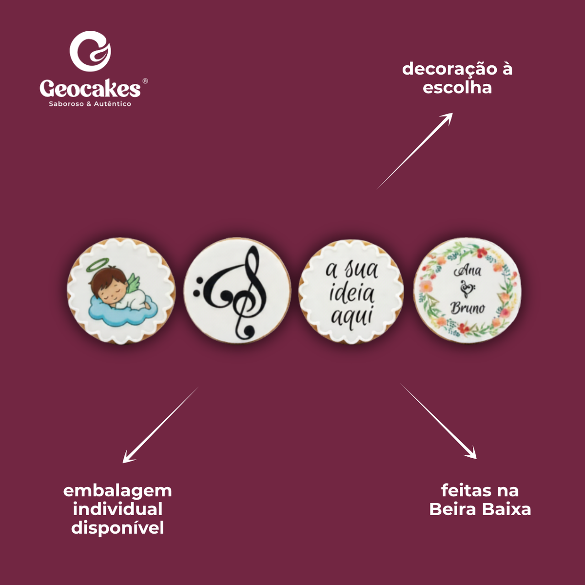 Bolachinhas Decoradas Geocakes: decoração à escolha, feitas na Beira Baixa, embalagem individual disponível