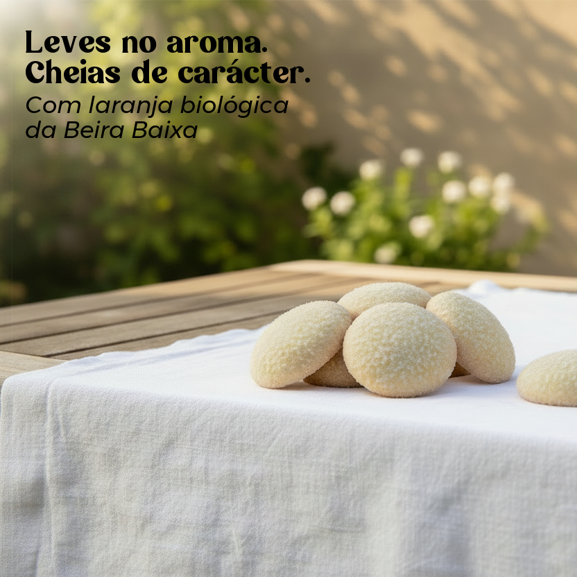Areias Biológicas Geocakes com laranja biológica da Beira Baixa