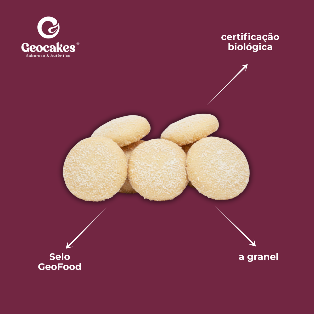 Areias Biológicas Geocakes — características: certificação biológica, venda a granel, selo GeoFood