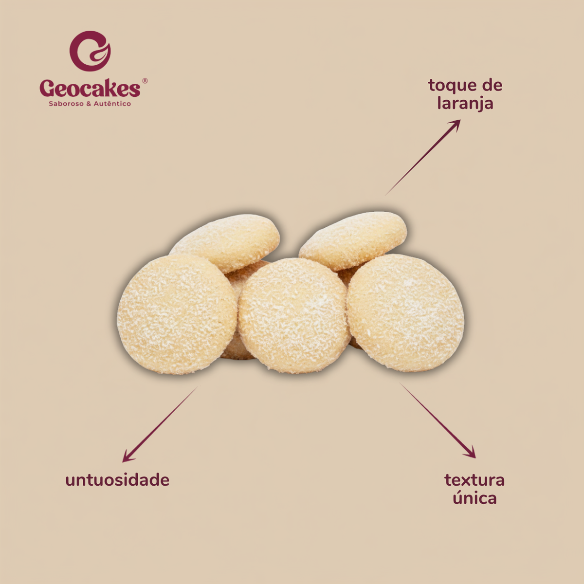 Areias Biológicas Geocakes — sabor e textura: toque de laranja, untuosidade, textura única