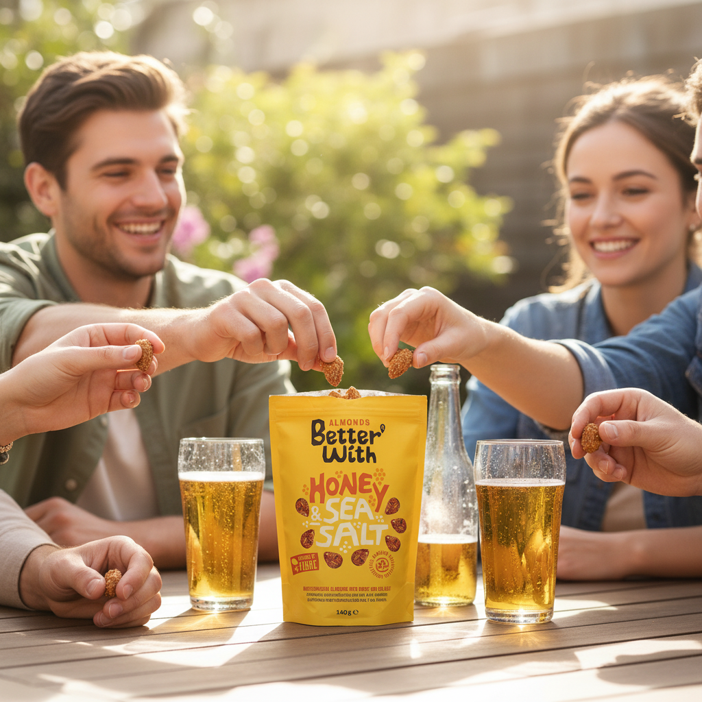 Better With Almonds – Lifestyle Exterior Primaveril com Cerveja