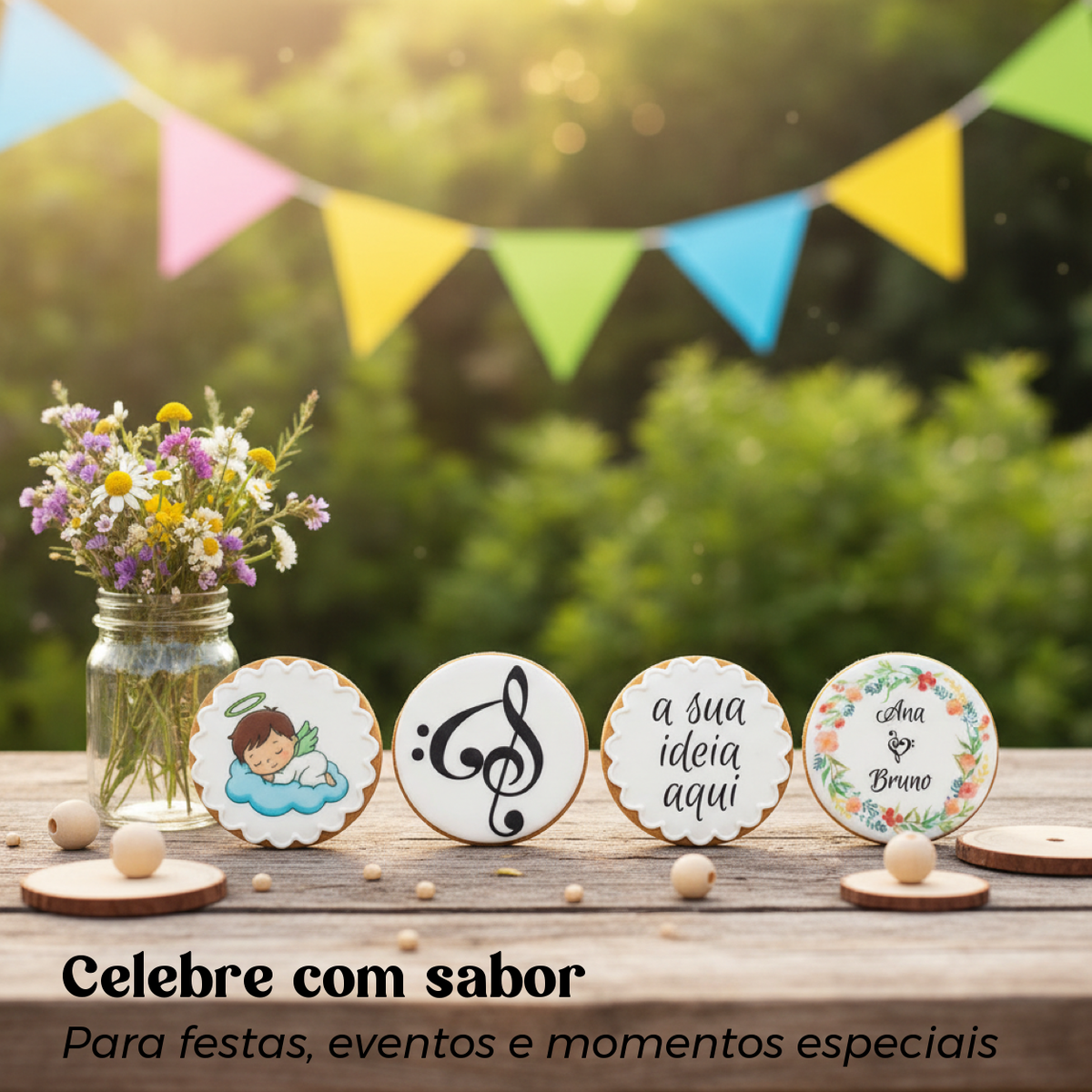 Bolachinhas Decoradas Geocakes numa celebração ao ar livre