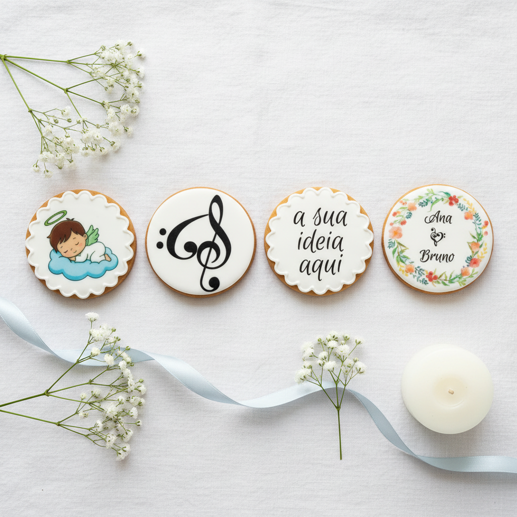 Bolachinhas decoradas — batizado, deitadas