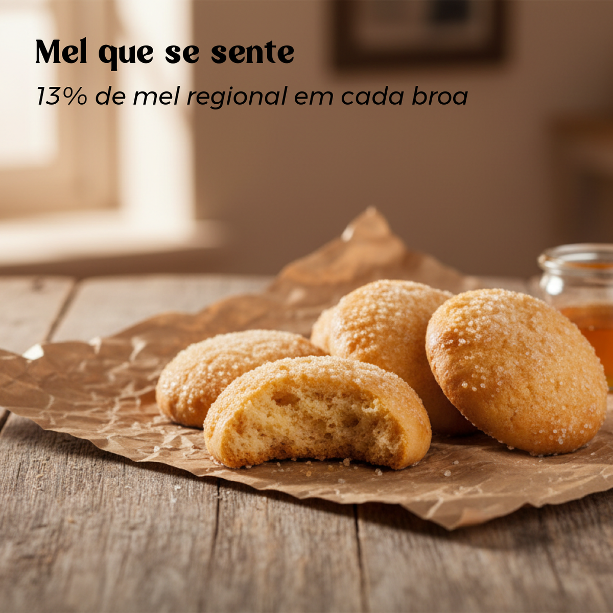 Broas de Mel Biológicas Geocakes com interior visível e 13% de mel regional
