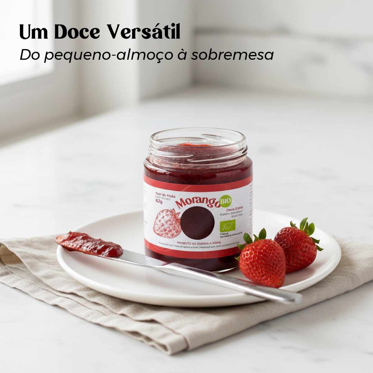 Doce Extra de Morango Biológico Geocakes — doce versátil do pequeno-almoço à sobremesa