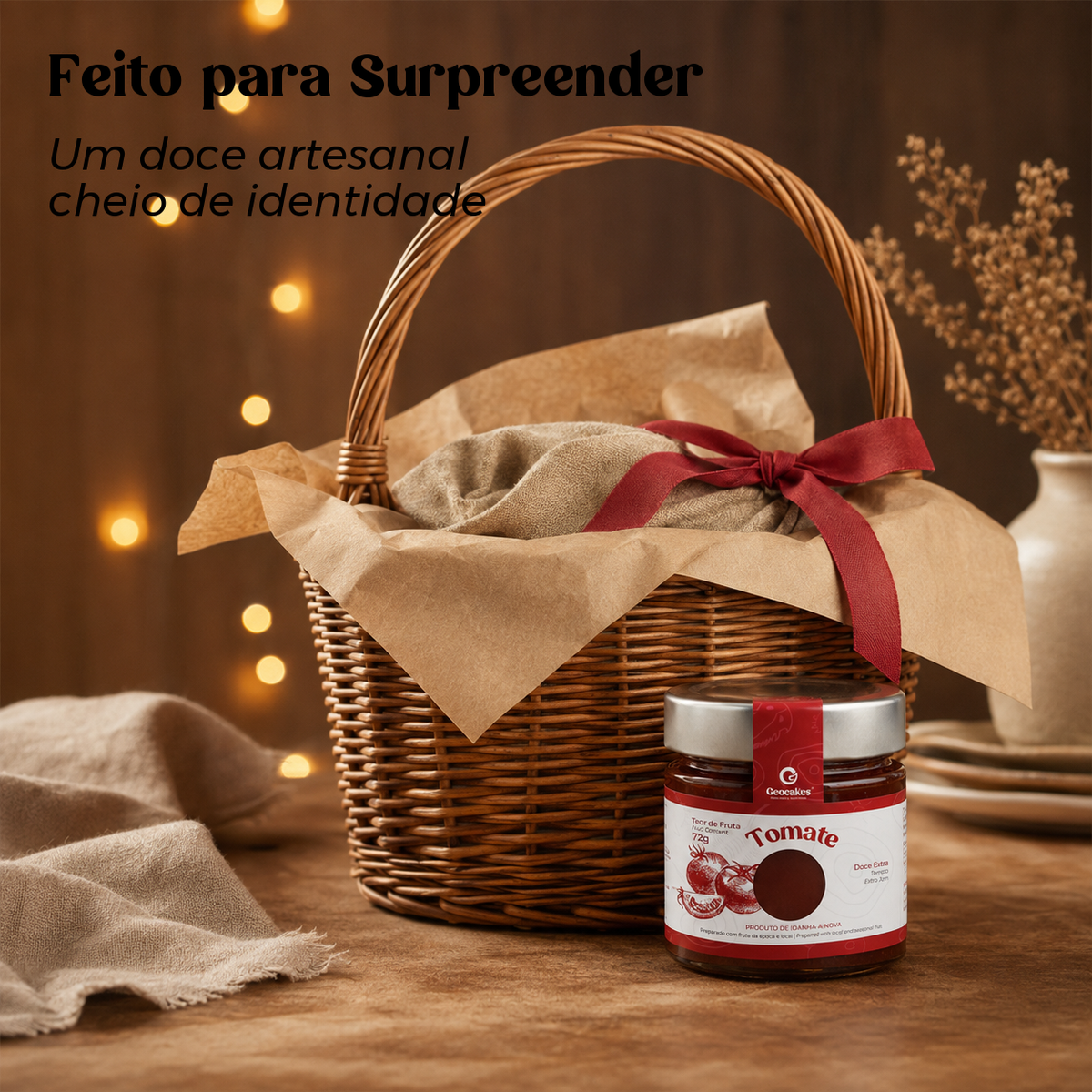 Doce Extra de Tomate Geocakes apresentado num cabaz artesanal