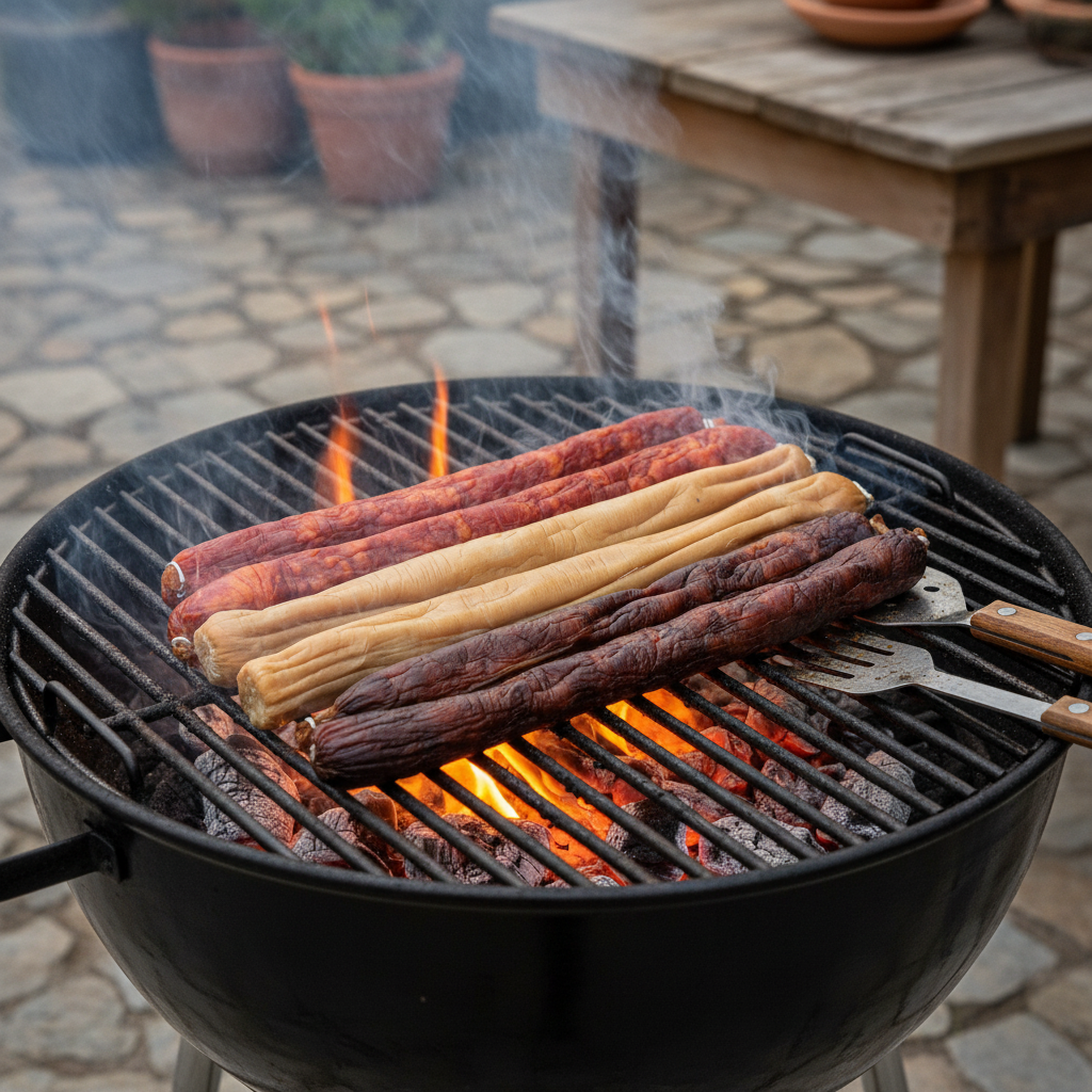Enchidos tradicionais grelhados na brasa