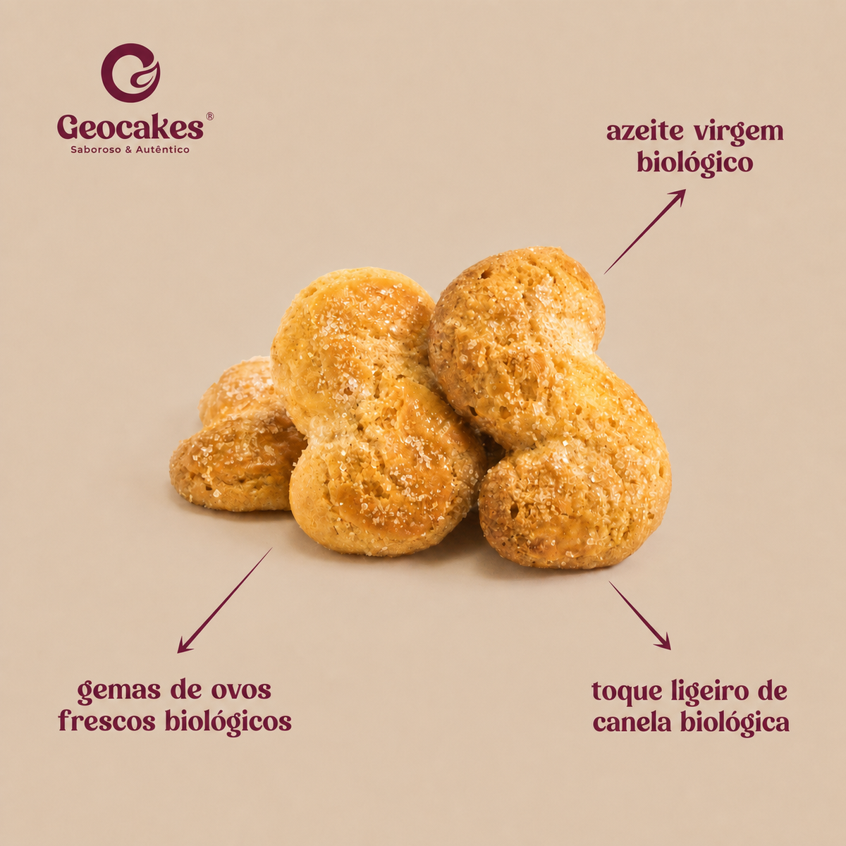 Esses d'Idanha Biológicos a granel Geocakes: ingredientes biológicos com azeite virgem, gemas de ovos frescos e canela