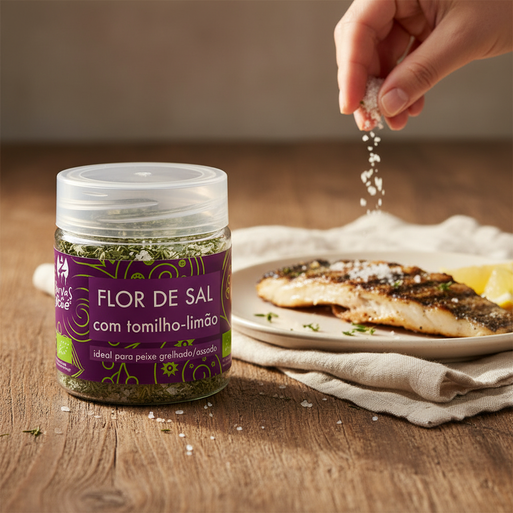 Flor de Sal com Tomilho-Limão — Lifestyle com Embalagem