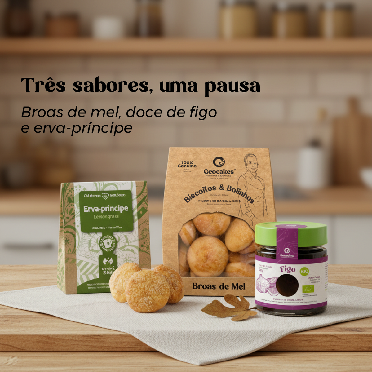 Kit Hora do Chá Geocakes com broas de mel, doce de figo e erva-príncipe