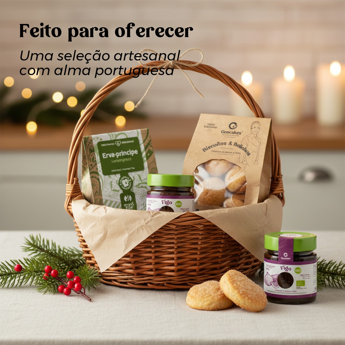 Kit Hora do Chá Geocakes apresentado num cabaz para oferta