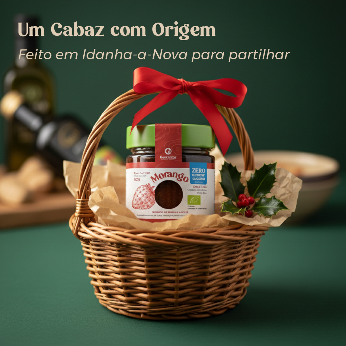 Doce extra de morango biológico Geocakes apresentado num cabaz de oferta