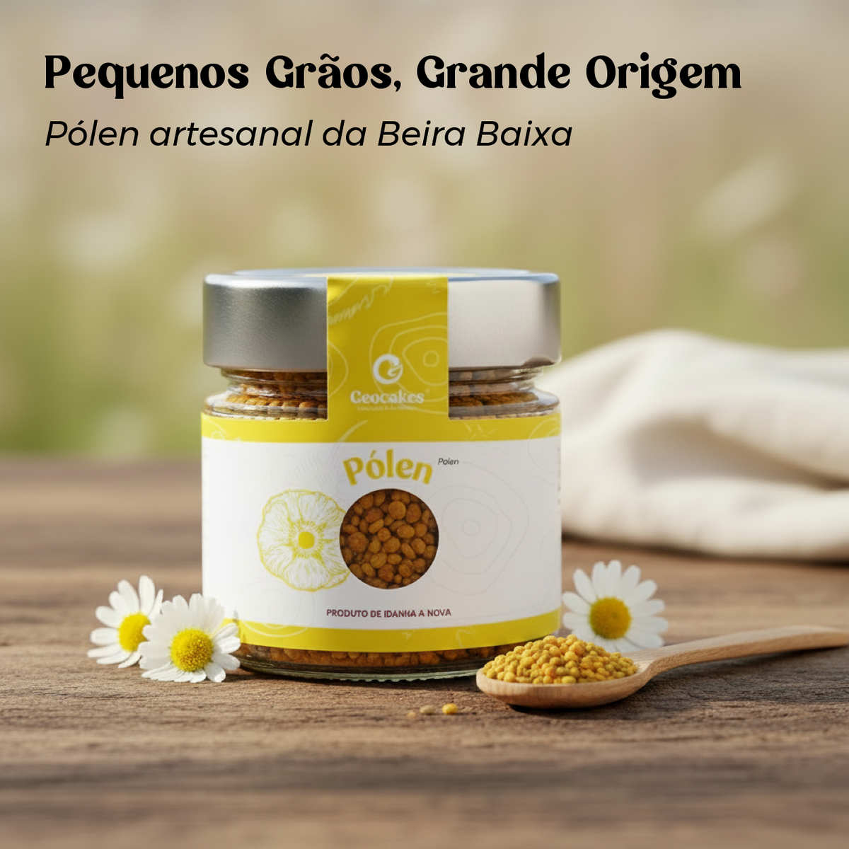 Pólen de Abelha Artesanal Geocakes — pequenos grãos de pólen artesanal da Beira Baixa