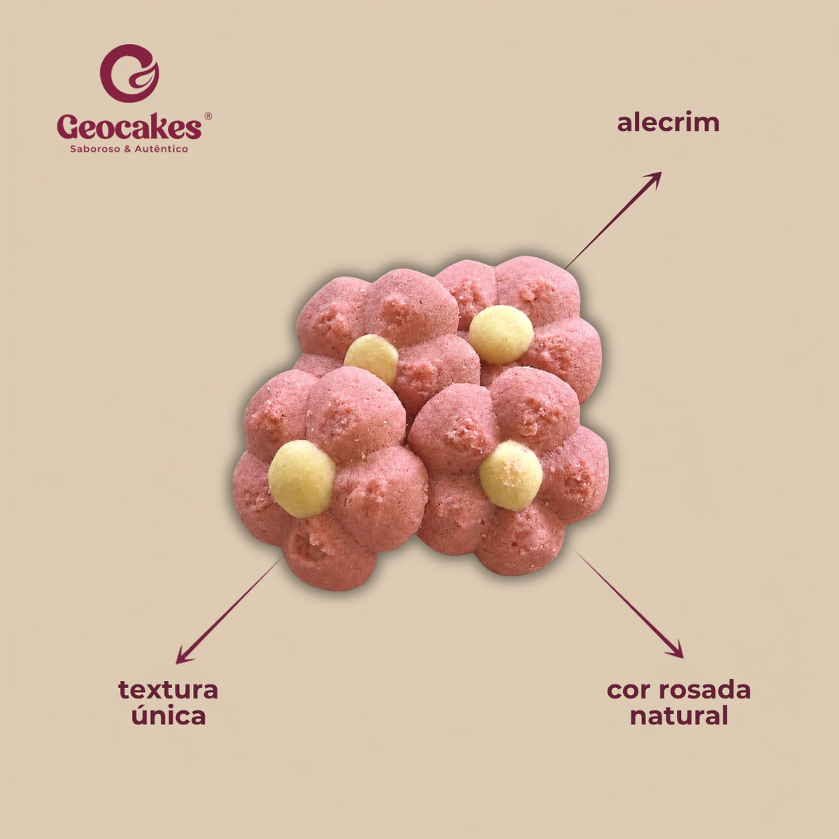 Rosas Albardeiras Biológicas Geocakes — sabor e textura: alecrim, textura única, cor rosada natural