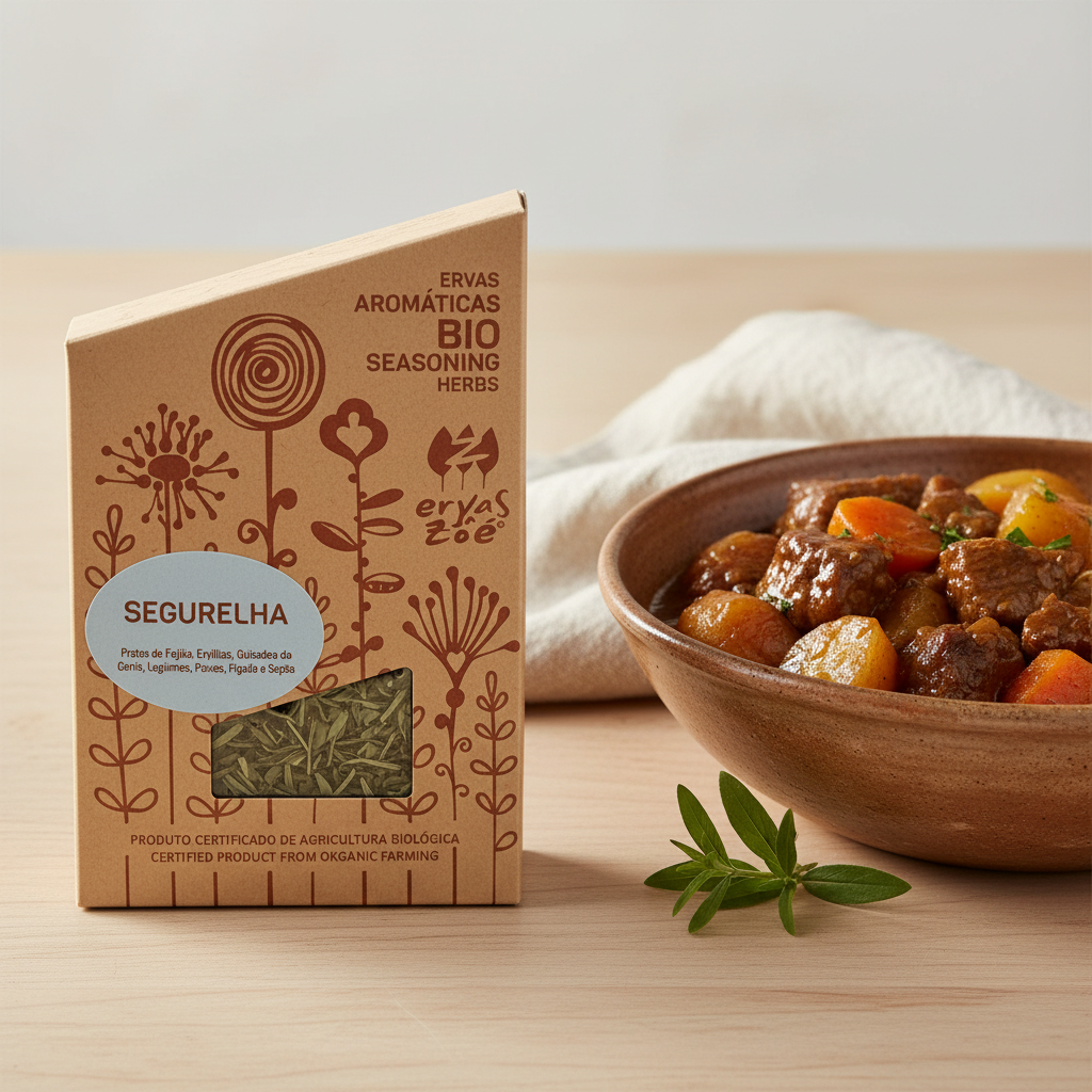 Segurelha – Face frontal plana, guisado de carne